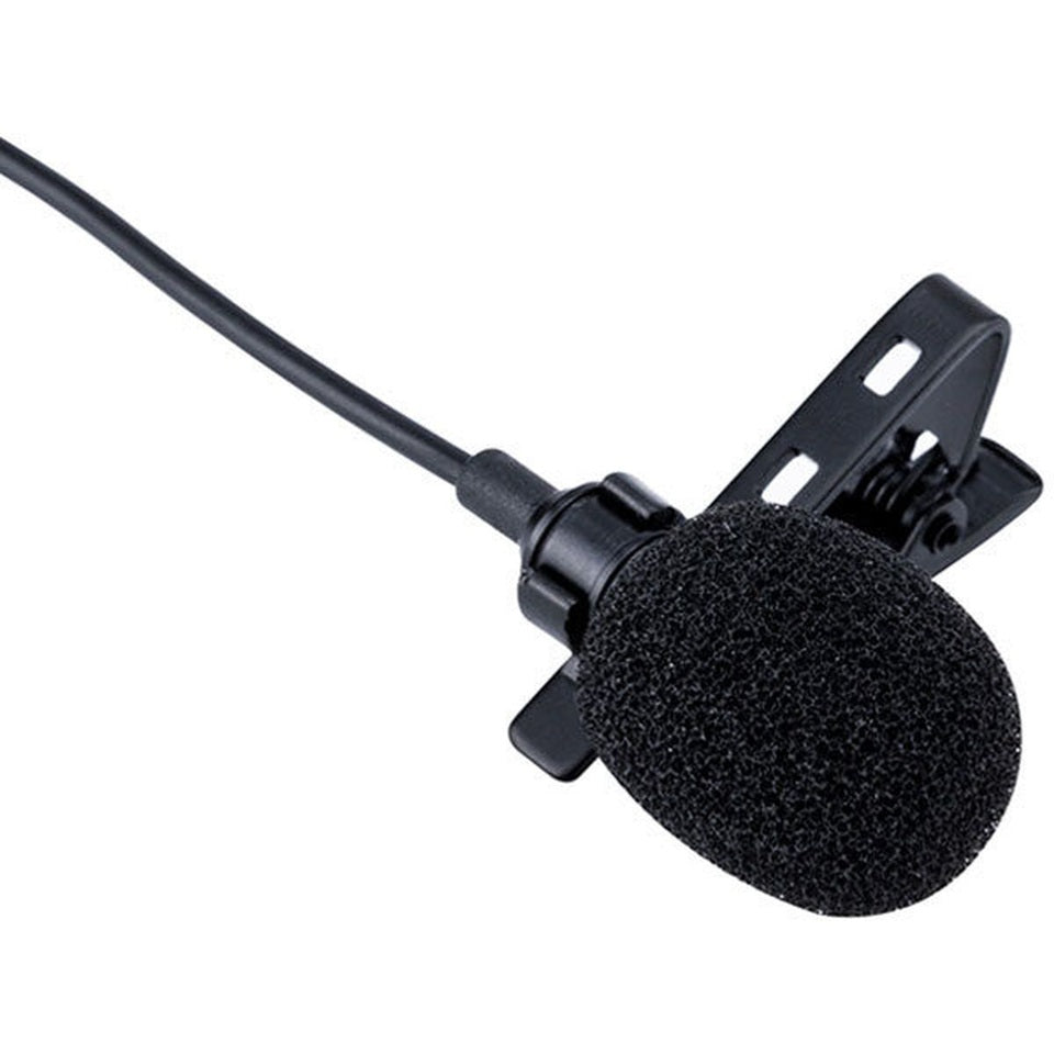 Omnidirectional lapel microphone with clip and foam windscreen for clear audio recording