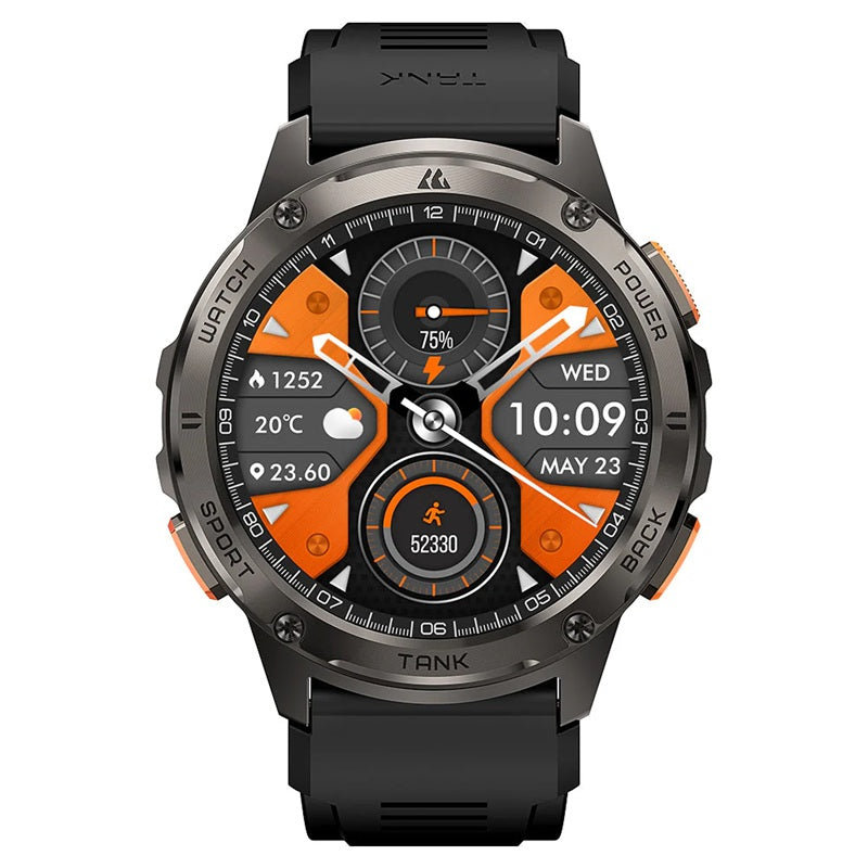 KOSPET TANK T3 rugged smartwatch by VMIDirect black strap orange dial fitness metrics display