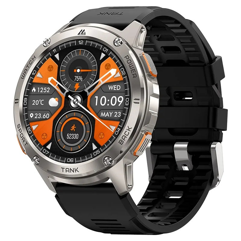 KOSPET TANK T3 rugged smartwatch by VMIDirect silver bezel orange black round display and black silicone strap