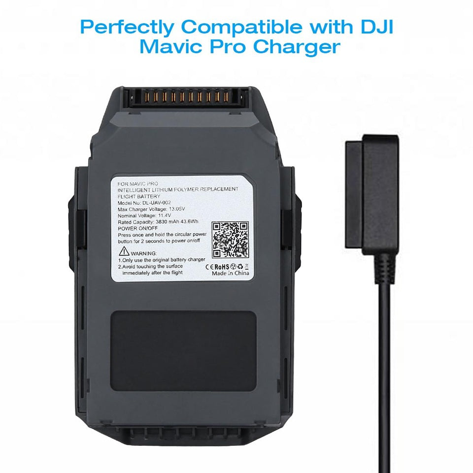 MAV-3830 extra battery for DJI Mavic shown with compatible Mavic Pro charger