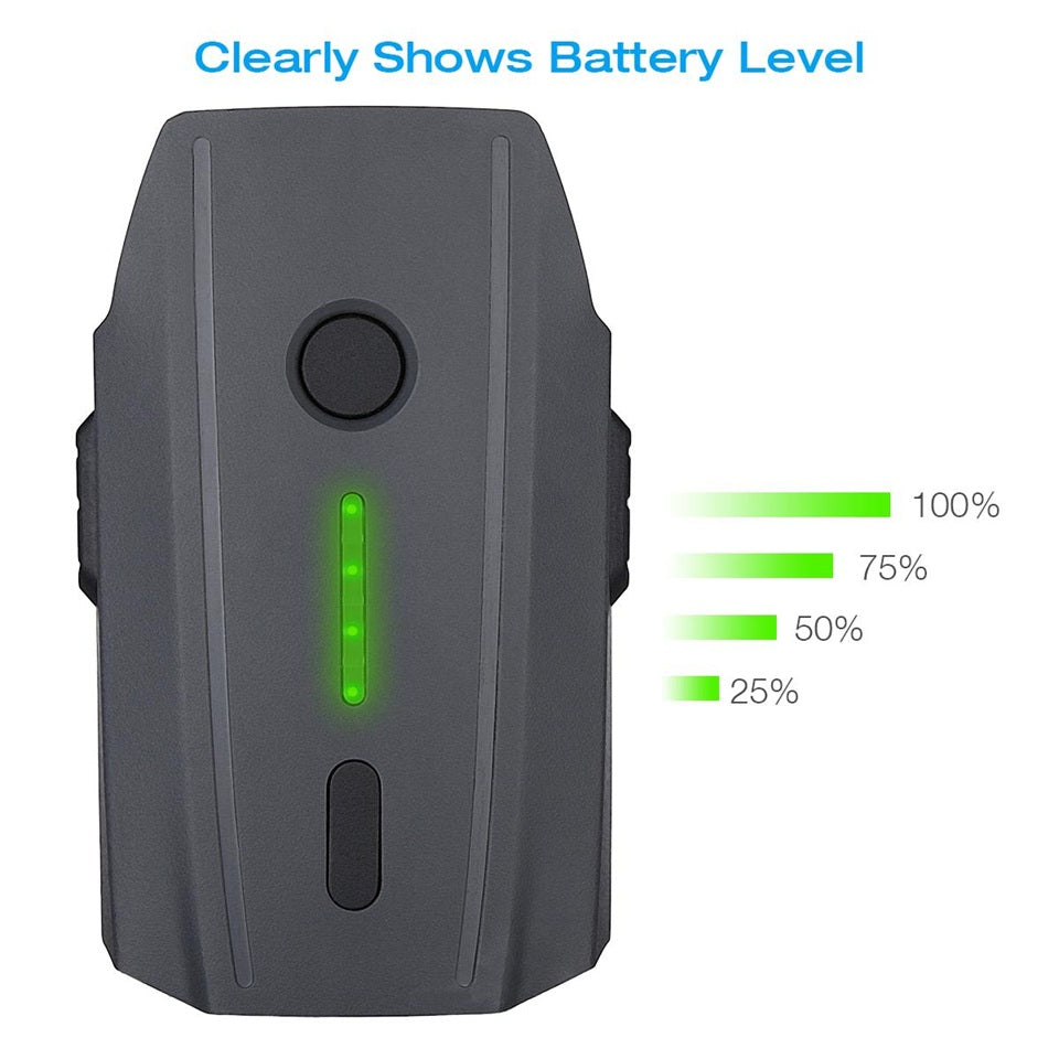 MAV-3830 extra battery for DJI Mavic showing clear battery level indicator with green lights
