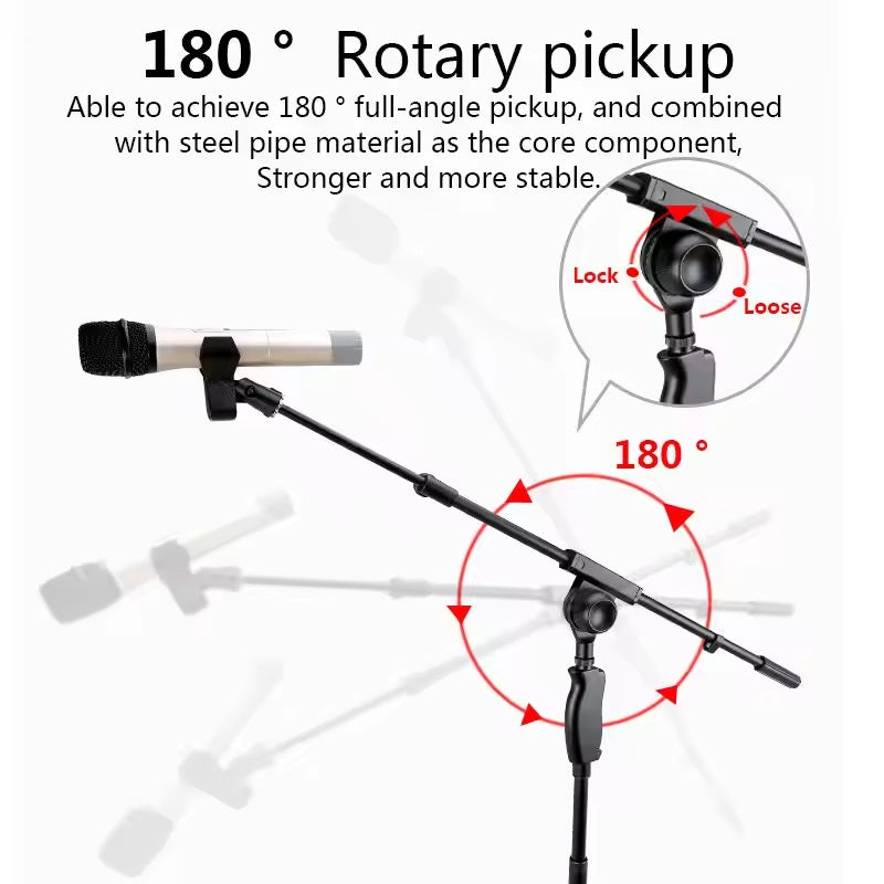 Microphone stand adjustable tripod with 180 degree rotary pickup feature for enhanced stability