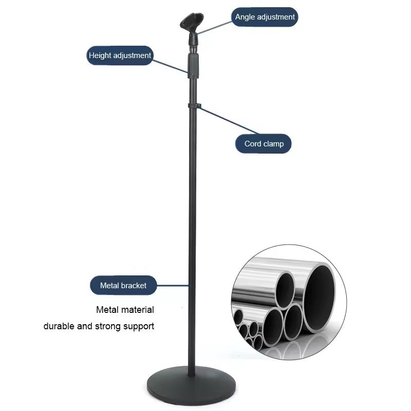 Microphone stand adjustable tripod with height and angle adjustment features for versatile use