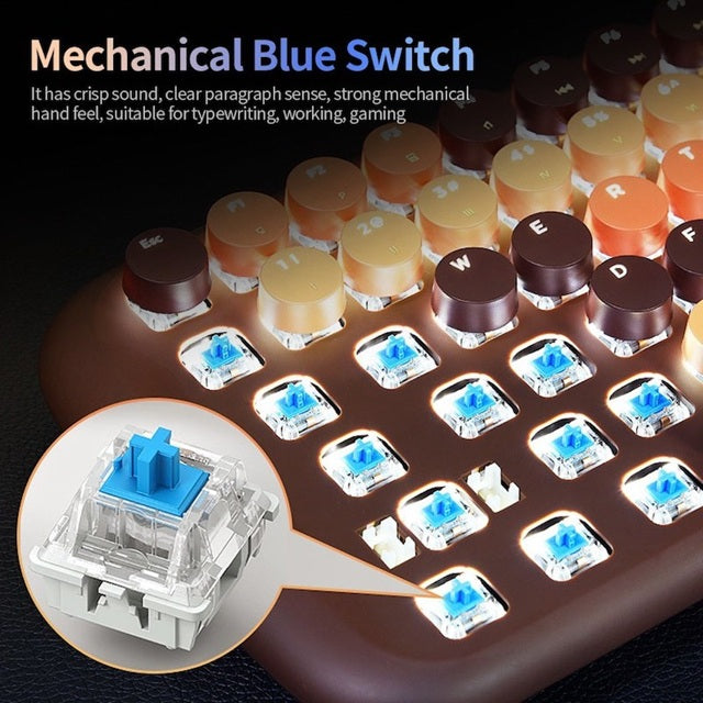 MOFII Candy M keyboard with lights featuring mechanical blue switches for typing and gaming