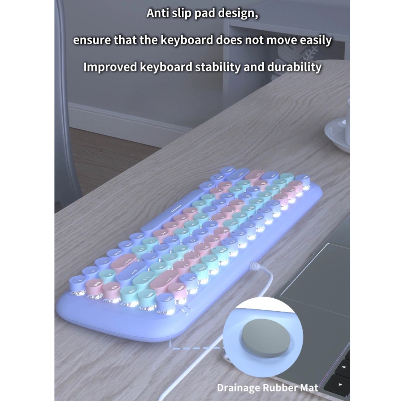 MOFII Candy M keyboard with lights featuring pastel keys and anti slip pad design
