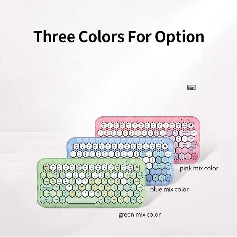 Three MOFII HONEY BT keyboard options in pink mix, blue mix, and green mix colors with hexagonal keys