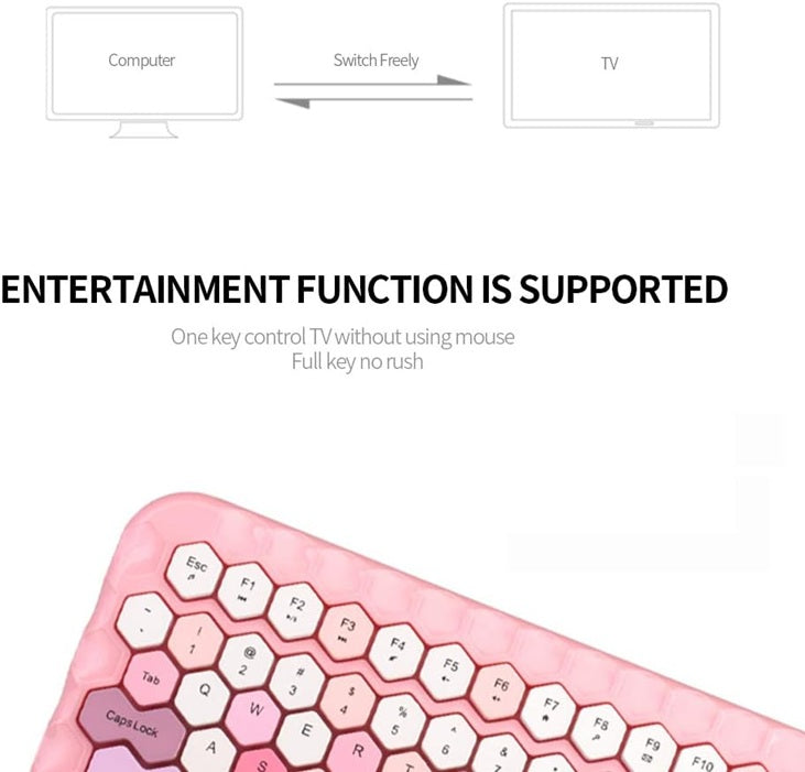 Mofii Honey PLUS gaming keyboard set in pink with hexagonal keycaps supporting TV and computer switch