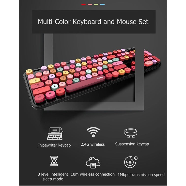Mofii Sweet Mixed 2.4G keyboard for PC with multi-color typewriter style keys and wireless mouse