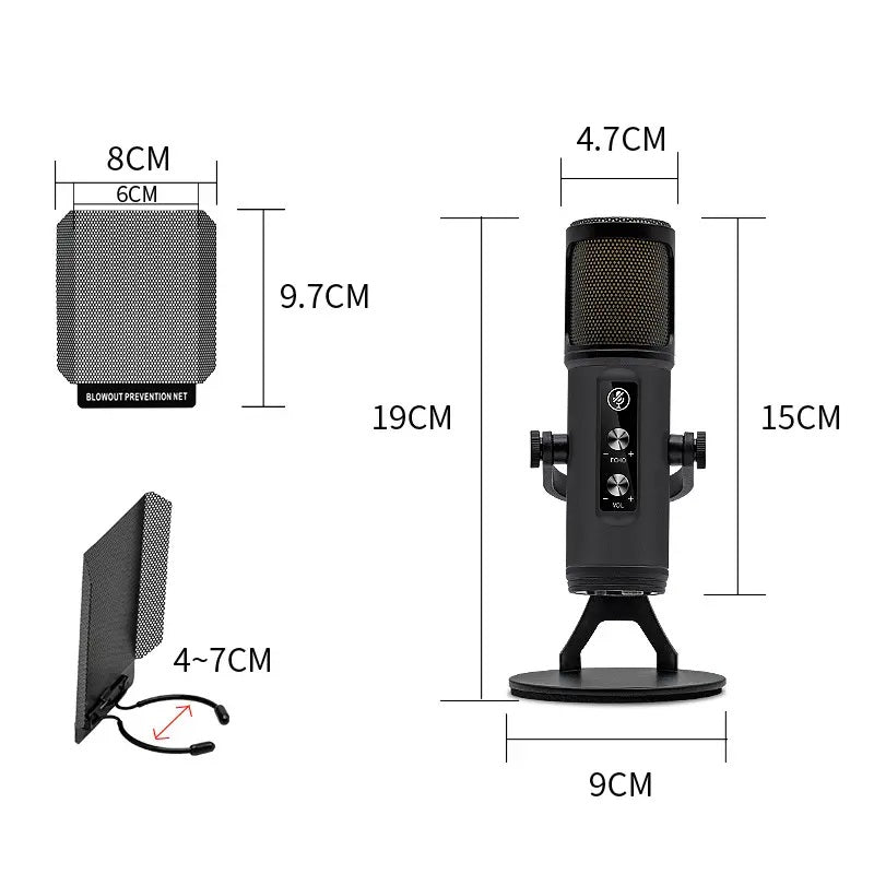 Plug and Play Recording Microphone with Adjustable Stand and Pop Filter for Clear Sound