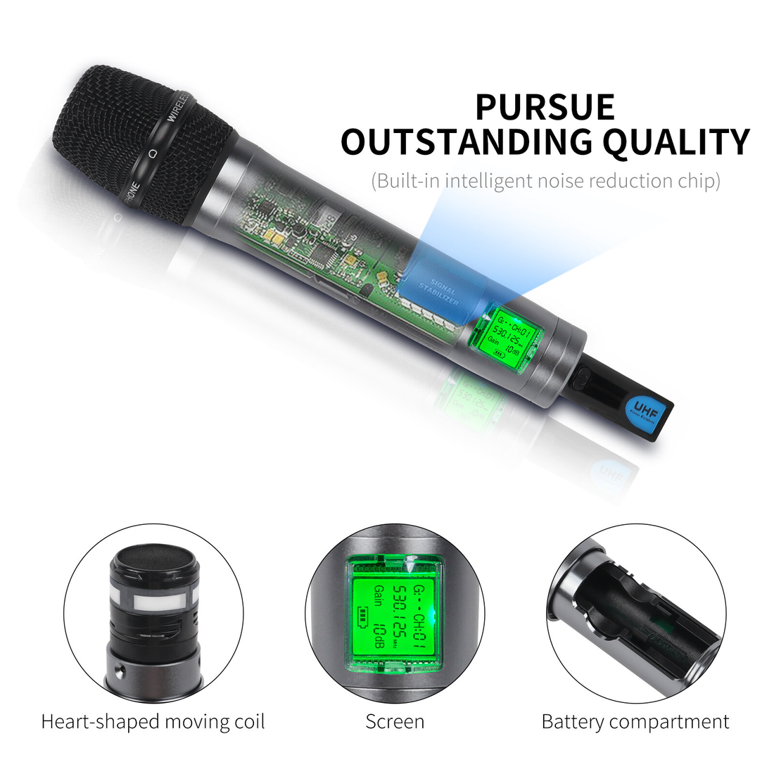 Professional 4 channel wireless microphone system with four handheld mics and audio receivers