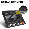 Professional digital audio mixer with Bluetooth featuring gain adjustment for optimal audio control
