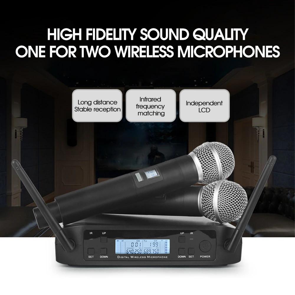 Professional karaoke mic wireless system with two handheld microphones and a digital receiver