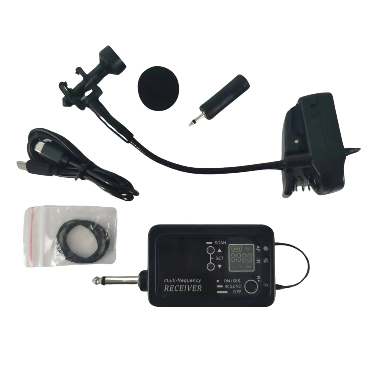 Professional saxophone mic for live performance with receiver and mounting accessories