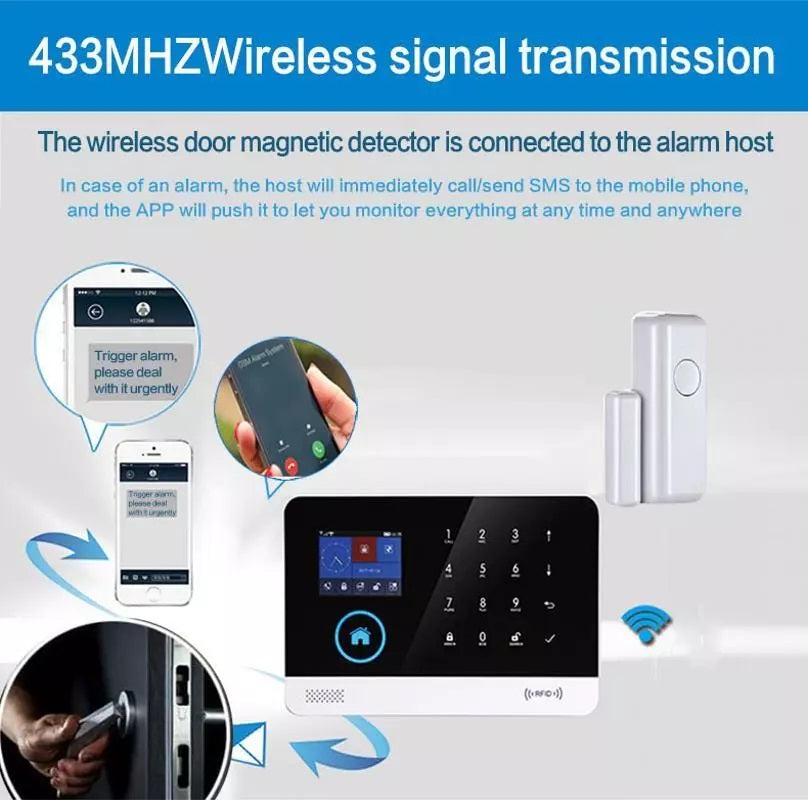 Alarm System with wireless magnetic door detector and Rechargeable Siren for Office and Shop