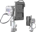 Synco COLBOR adapter plate for CL100X series mounted on a camera tripod with connected cables