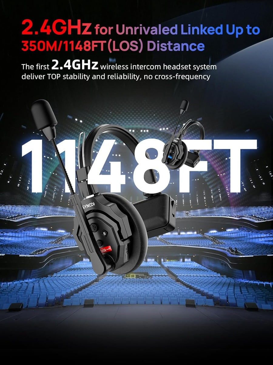 Wireless communication headset for filmmaking with a range of 350M/1148FT for clear connectivity