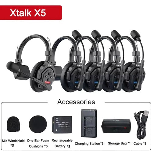 Xtalk X5 Wireless Communication Headset for Filmmaking with Multiple Accessories