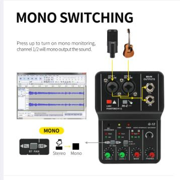 Professional USB audio interface with mono switching and audio monitoring features