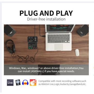 Professional USB audio interface with plug and play installation for seamless audio recording