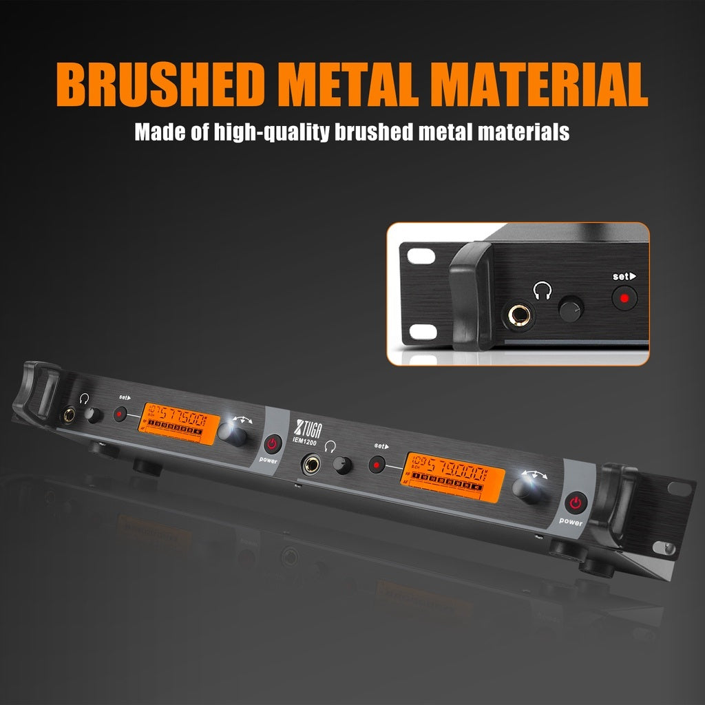 High-quality wireless in ear monitor system with brushed metal design and clear display for professional use