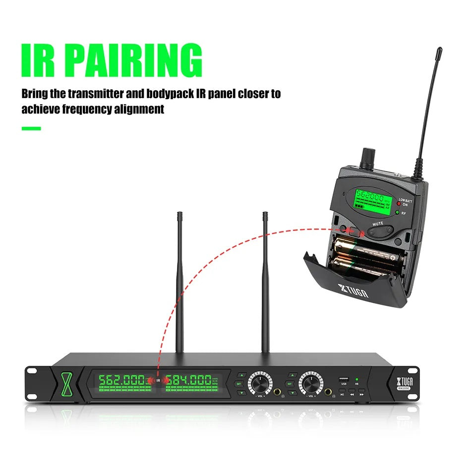 Wireless in ear monitor system with IR pairing feature for optimal frequency alignment