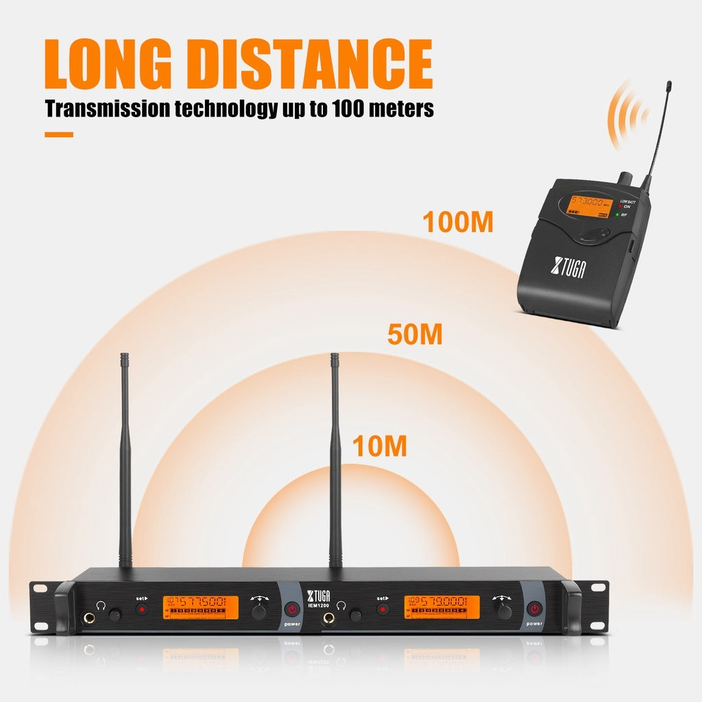 Wireless in ear monitor system with long-distance transmission technology up to 100 meters