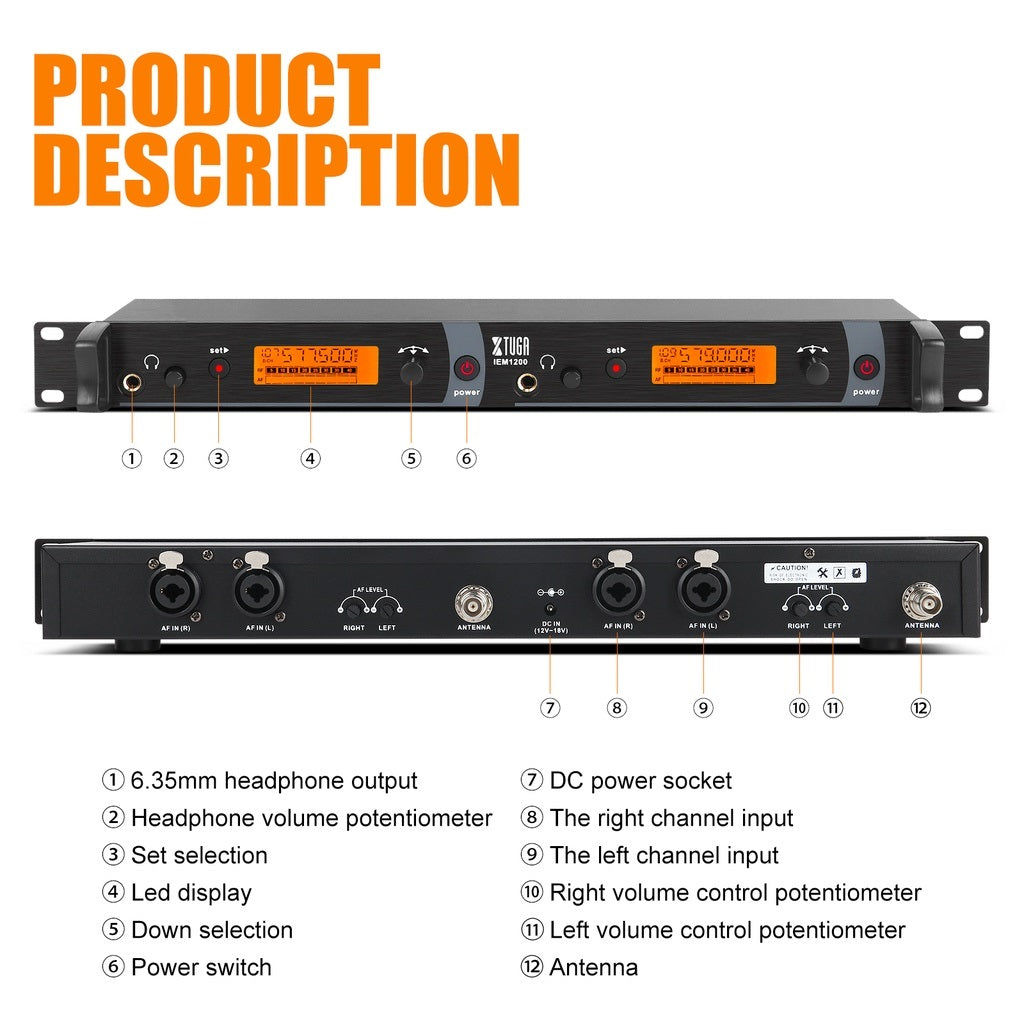 Wireless in ear monitor system with LED display and headphone volume control