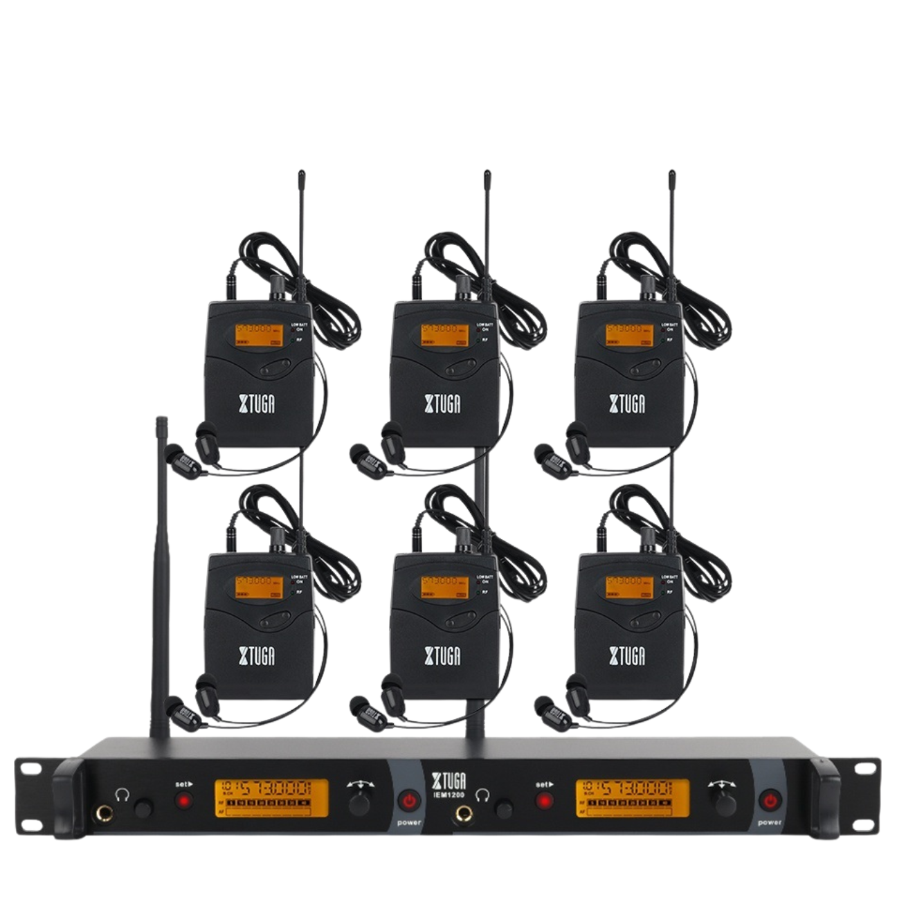 Wireless in ear monitor system with six receivers and adjustable controls for clear sound