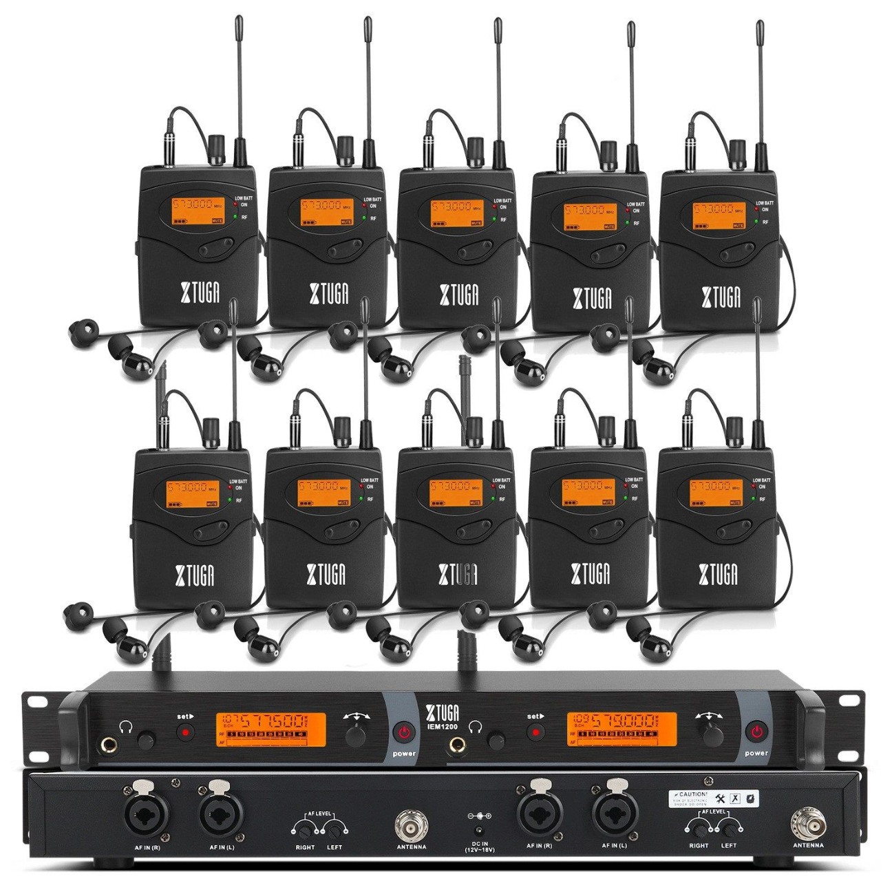 Wireless in ear monitor system with 10 transmitters and dual receiver for professional audio use