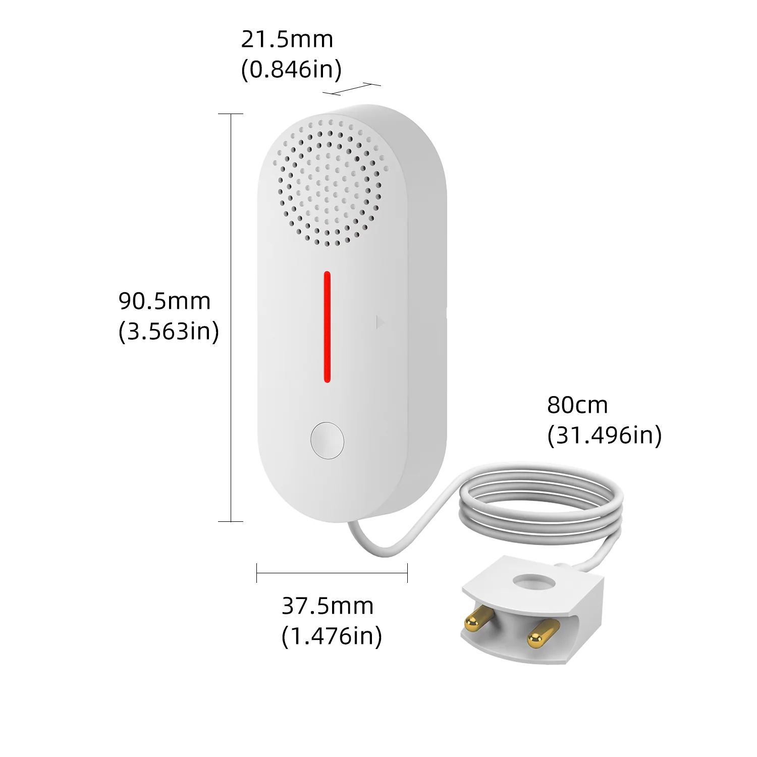 Tuya water level sensor alarm home security device with cable and measurement details