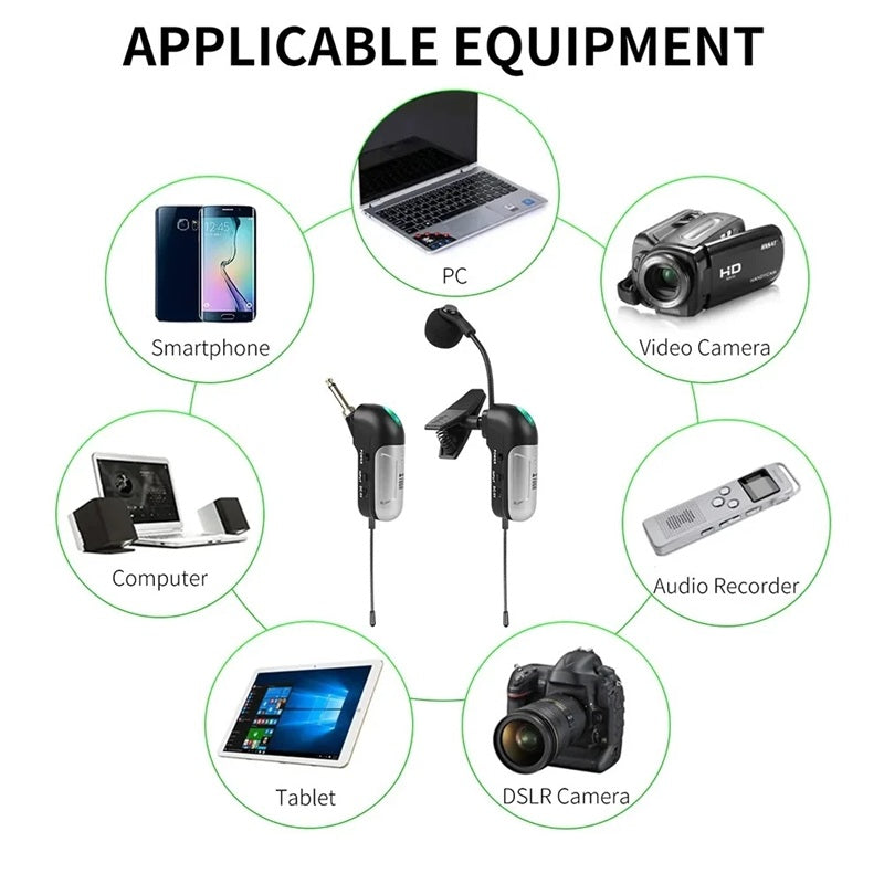 UHF wireless saxophone microphone compatible with PC, camera, and smartphone for versatile audio recording