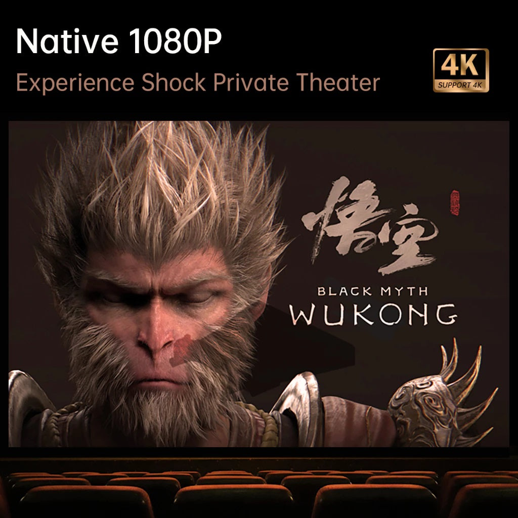 Wanbo X5 Pro smart projector displaying Black Myth Wukong game in native 1080P with 4K support