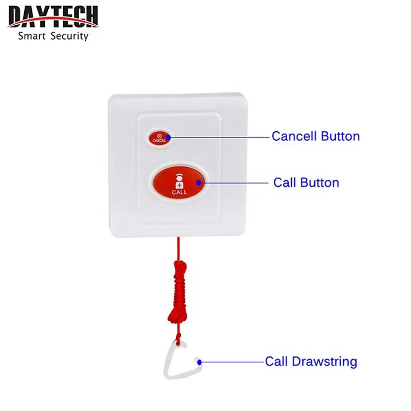 emergency buzzer with call and cancel buttons and call drawstring for wireless caregiver pager system