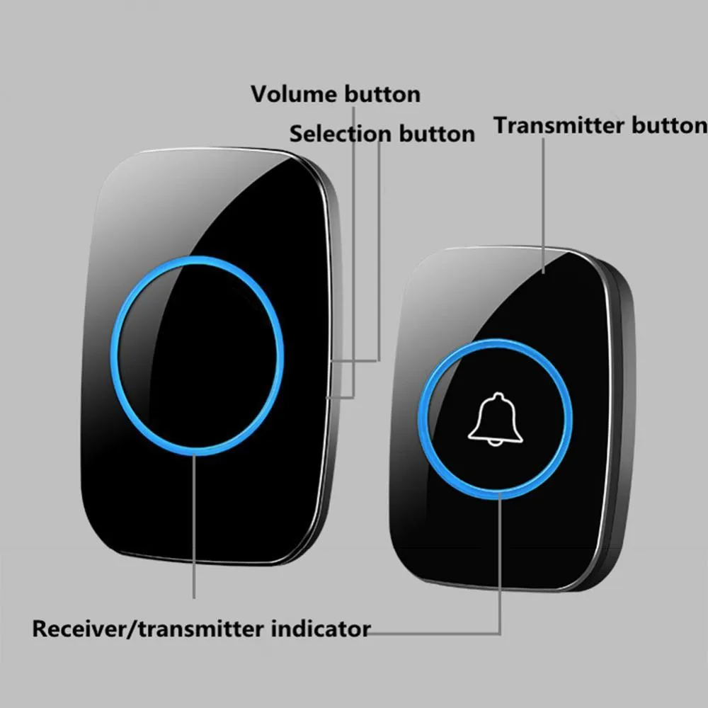Wireless doorbell waterproof long range with volume, selection, and transmitter buttons