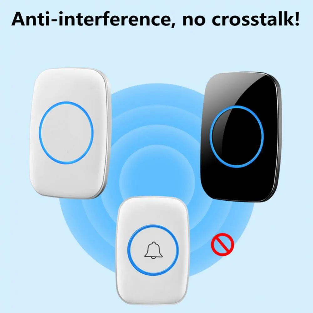 Wireless doorbell waterproof long range set includes white and black receivers with anti-interference feature