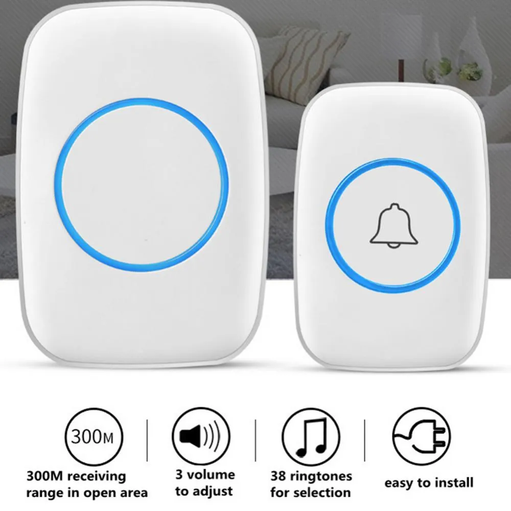 Wireless doorbell waterproof long range with adjustable volume and 38 ringtones for home security