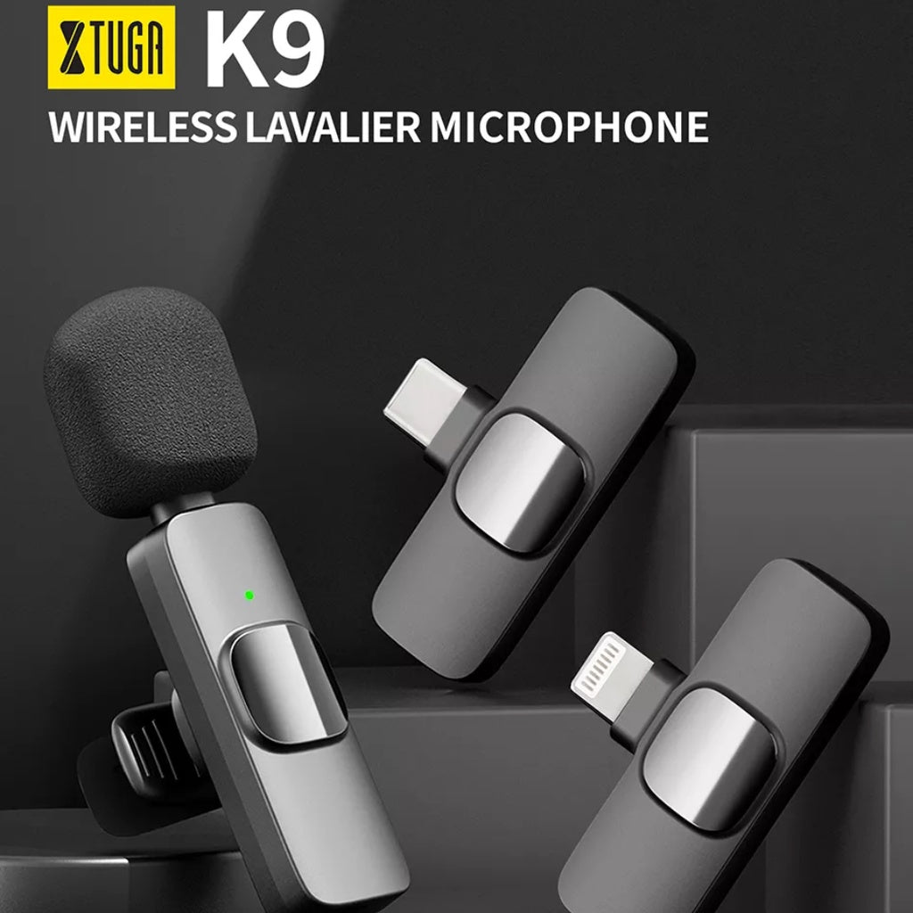 XTUGA K9 wireless lavalier microphone for iPhone and Android with compact design and easy pairing