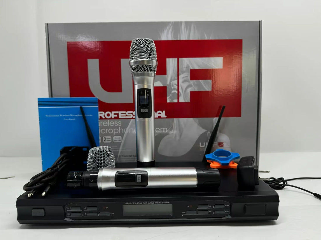 Wireless Microphone for Stage Performance with Two Handheld Mics and Receiver
