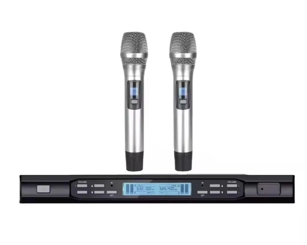Wireless Microphone for Stage Performance with Two Handheld Mics and Receiver