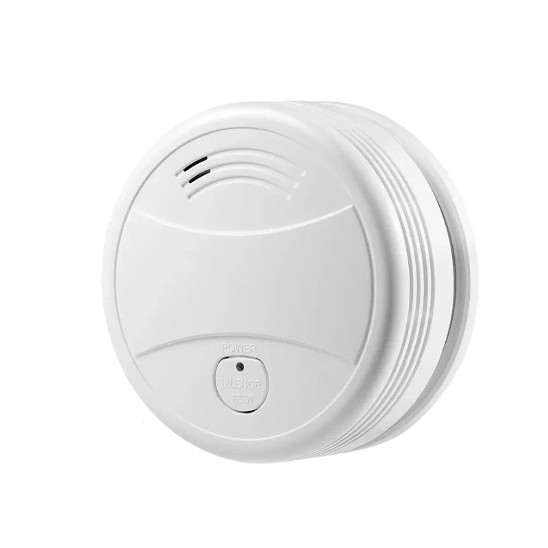 Wireless smoke detector for home security alarm system with test button and sleek design