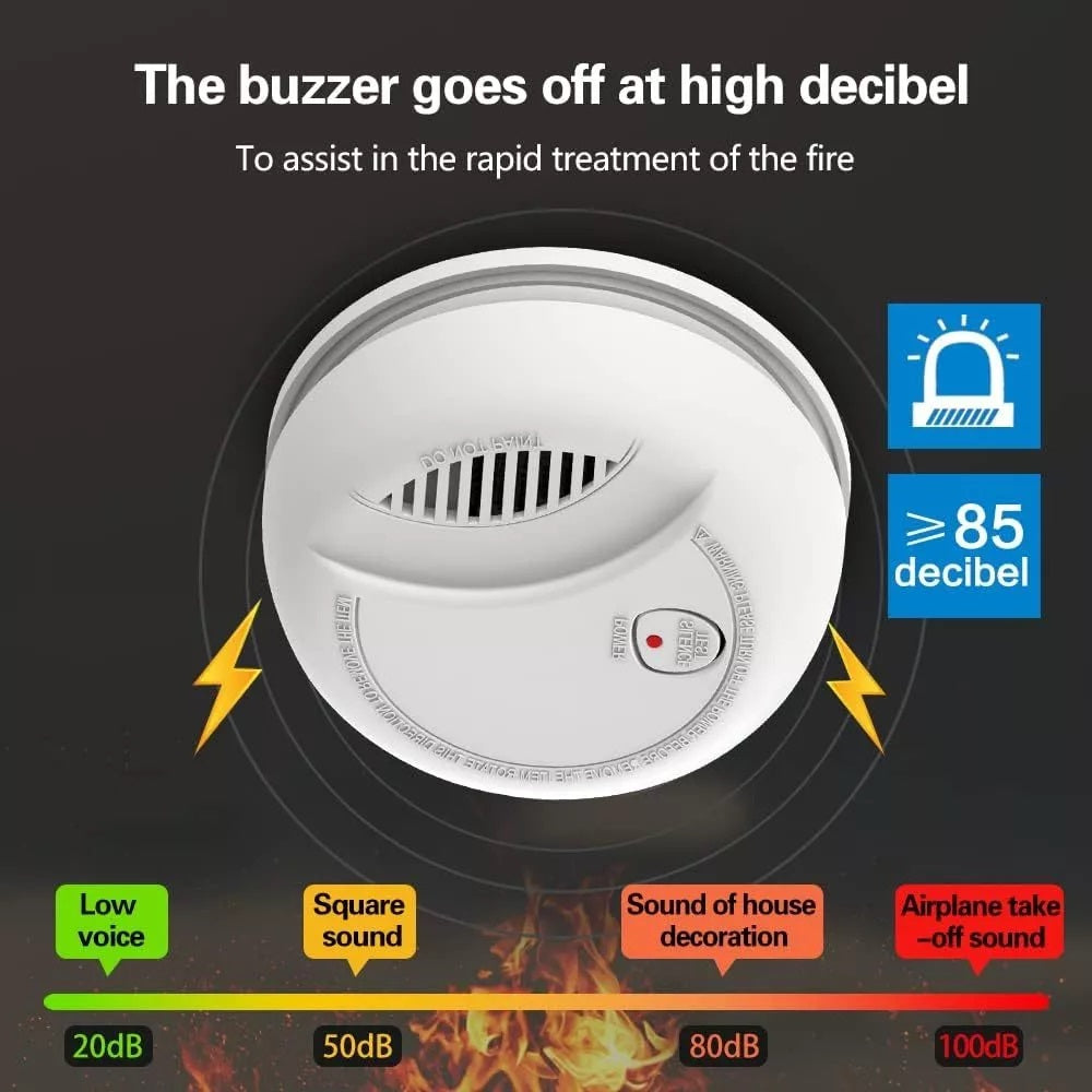 Wireless smoke detector for home with high decibel buzzer alarm for fire safety
