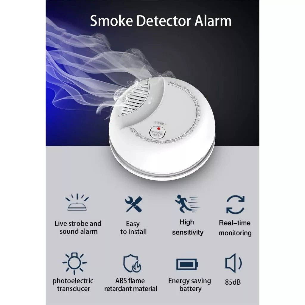 Wireless smoke detector for home with live alarm, easy installation, and energy-saving battery