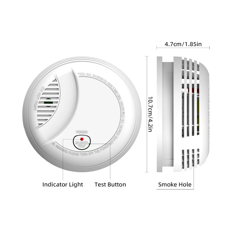 Smoke detector for home by VMIDirect with indicator light test button and smoke hole