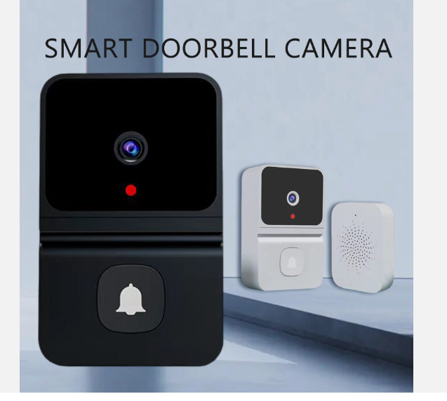 Wireless video doorbell with camera smart home security alarm system in black and white