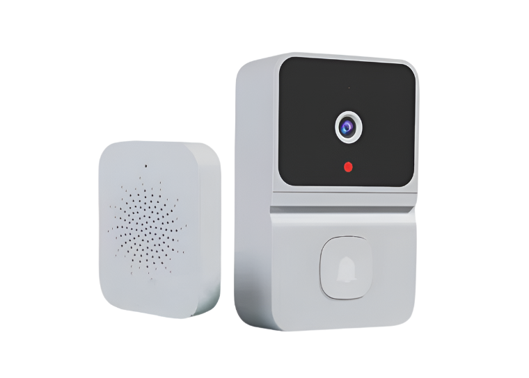 Wireless video doorbell with camera and chime unit for home security alarm system