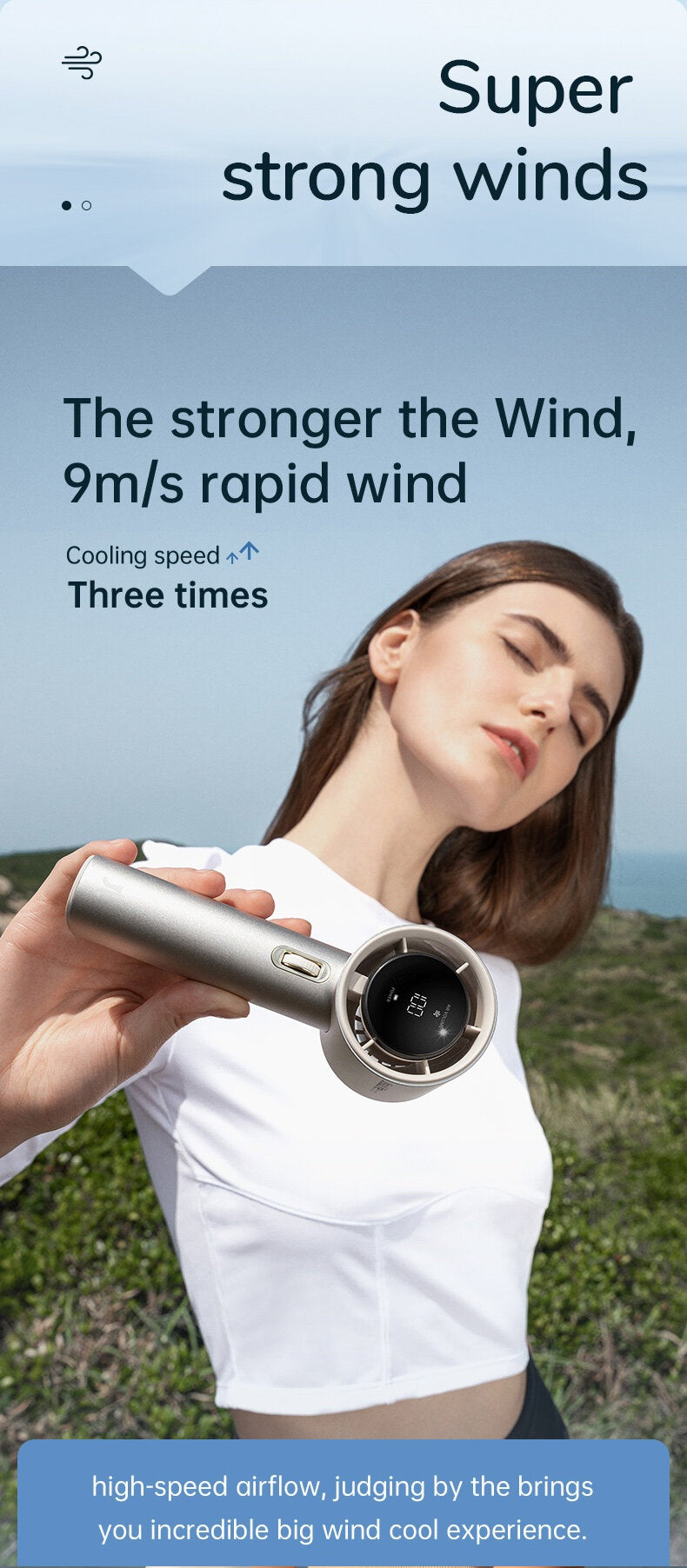Portable mini handheld fan with super strong winds and 9m/s rapid cooling speed