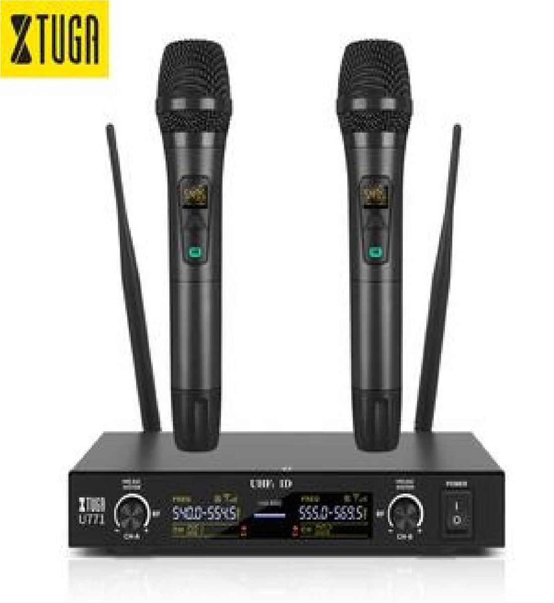 Wireless microphone for teaching system with two handheld mics and receiver unit for clear audio