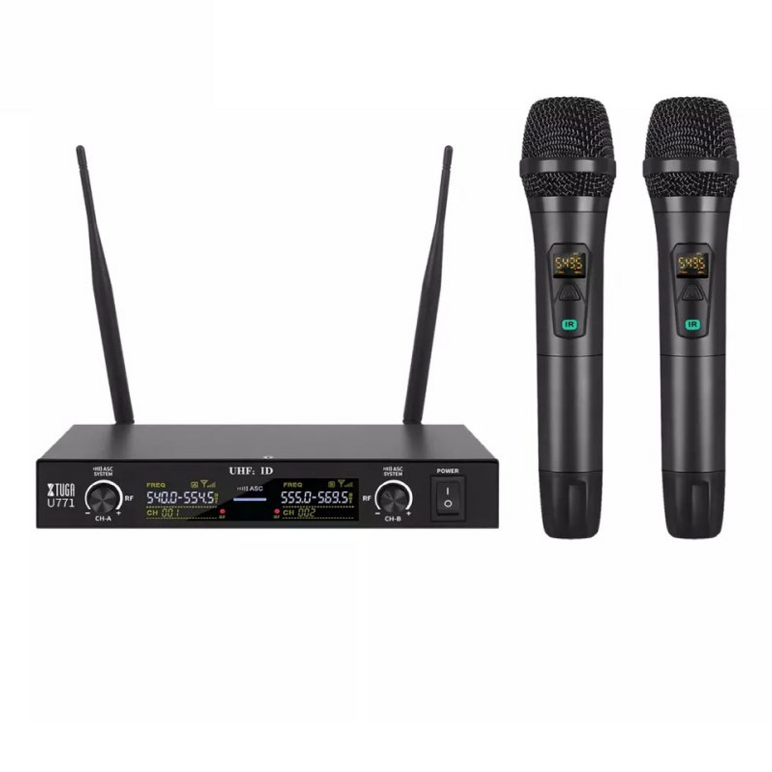 Wireless microphone for teaching system with two handheld mics and receiver unit for clear audio