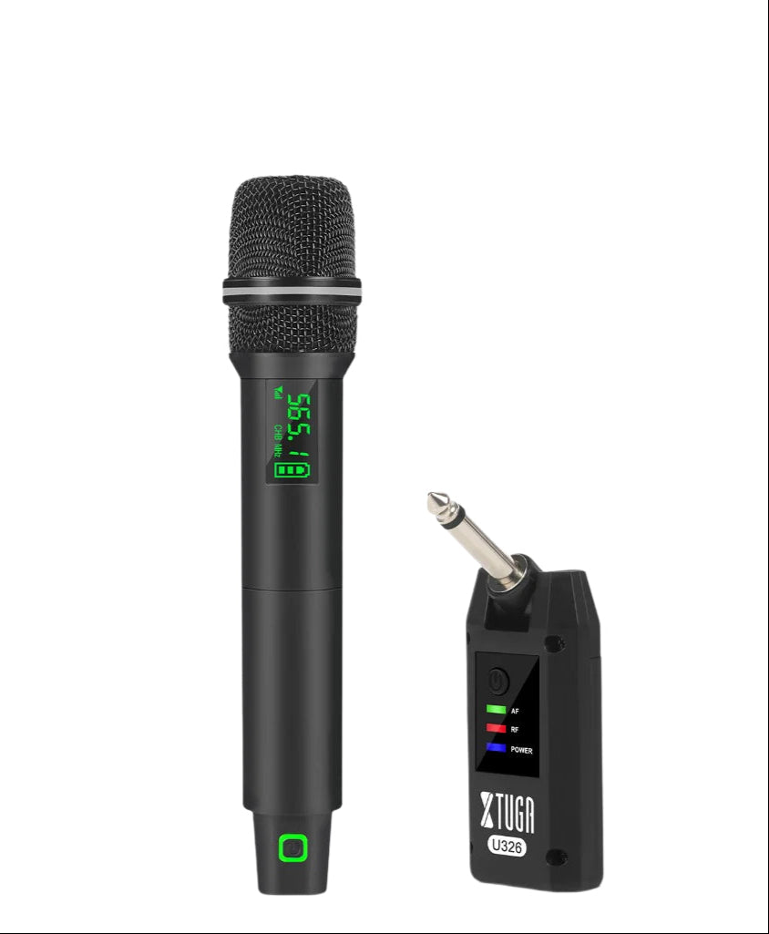 XTUGA handheld microphone with receiver, featuring an ergonomic design for easy use and clear audio quality.