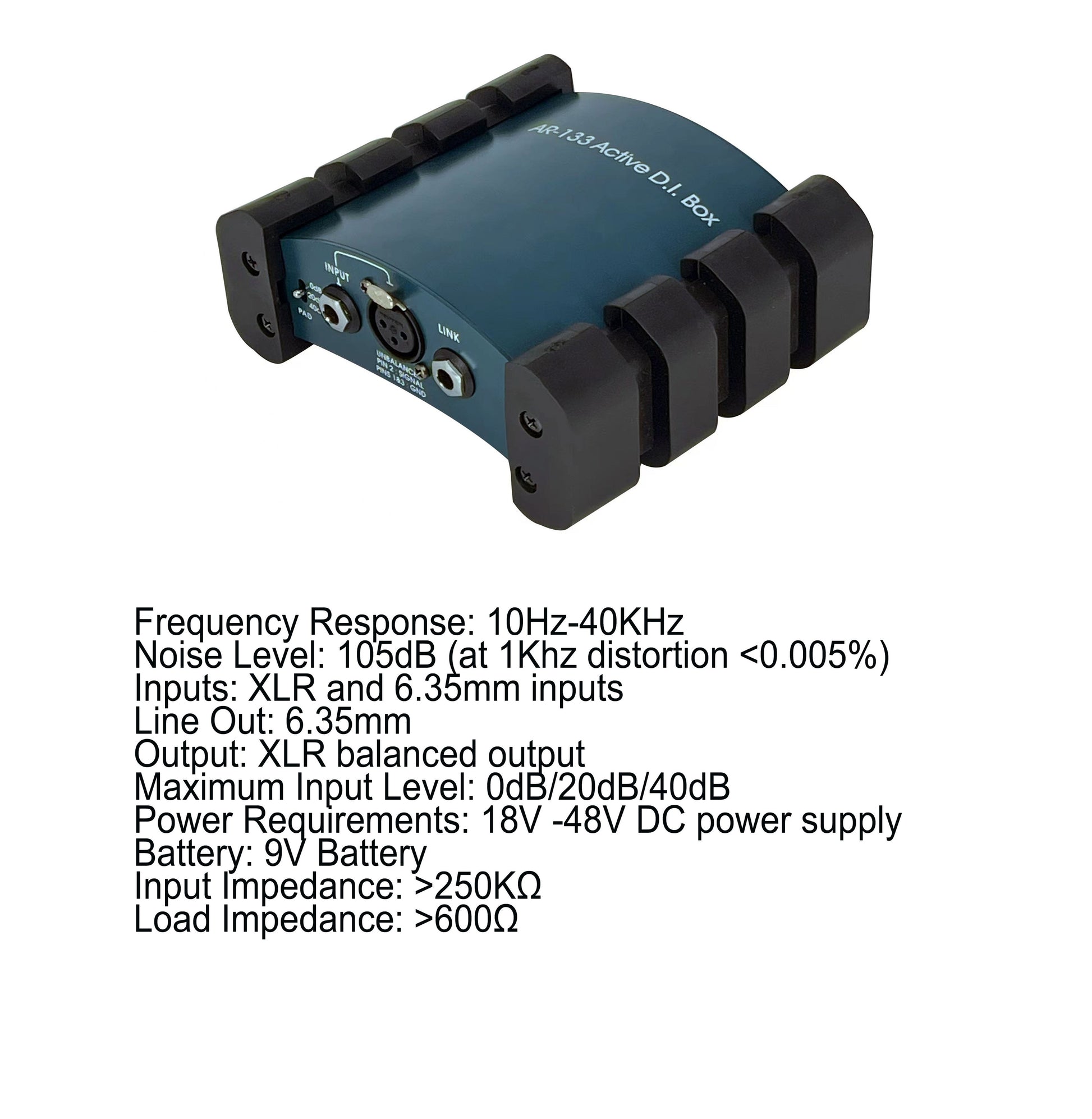 Audio Active DI Box with phantom power 48V DI box supporting XLR and 6.35mm inputs
